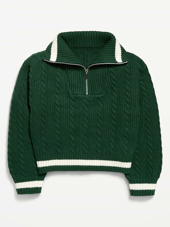 SoSoft Cable-Knit Quarter-Zip Sweater for Girls