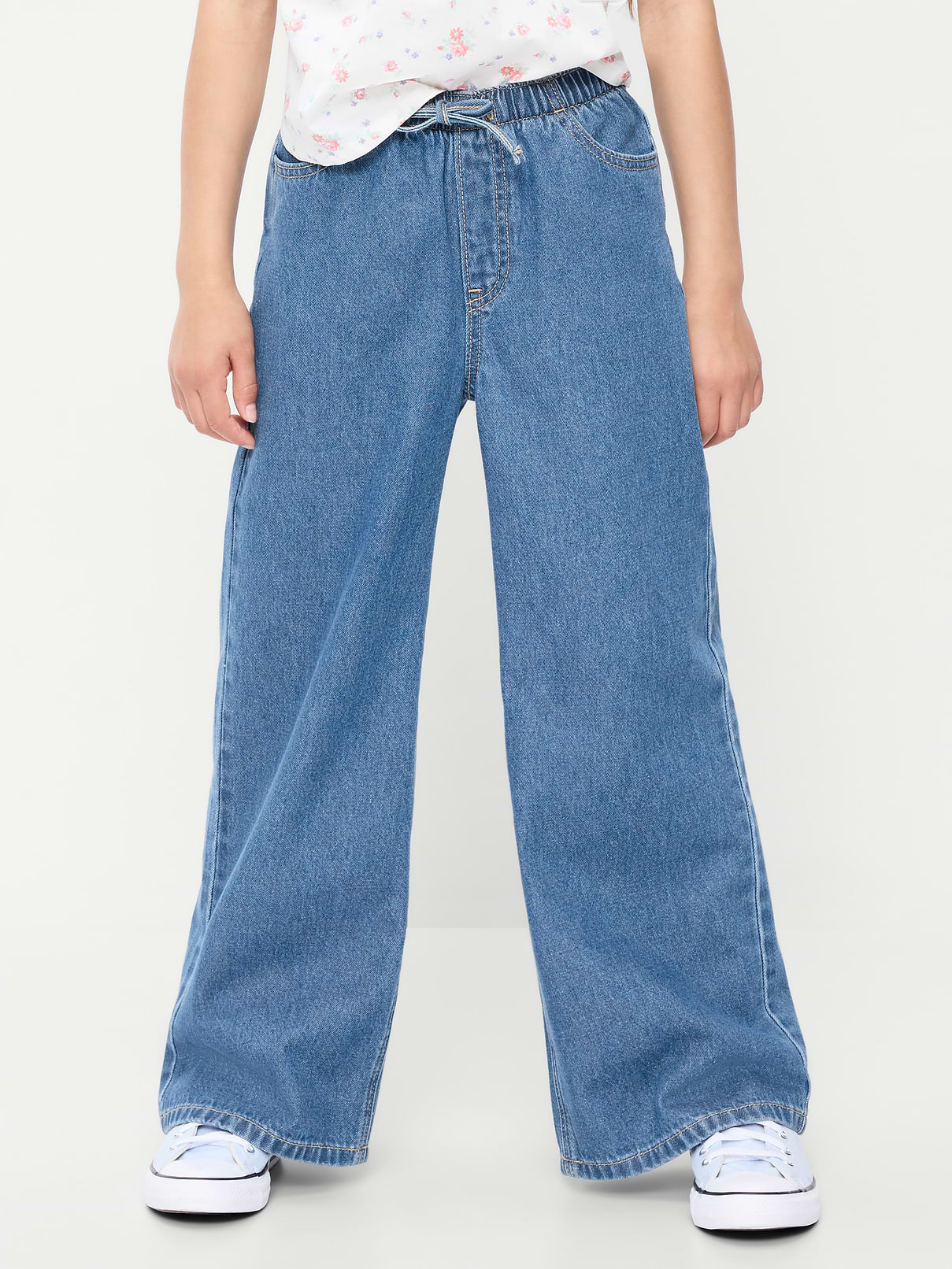 L'image numéro 1 présente Jean en denim coupe très généreuse à jambe large à taille extensible pour fille
