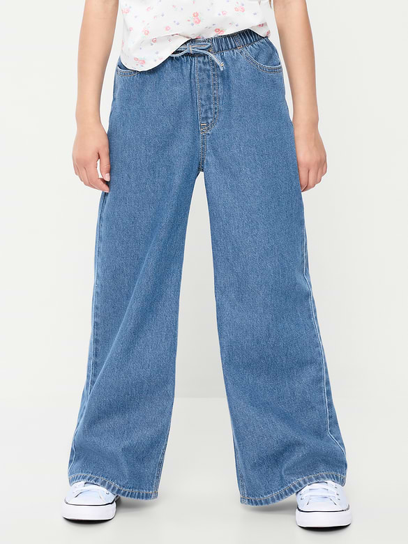 Jean en denim coupe très généreuse à jambe large à taille extensible pour fille