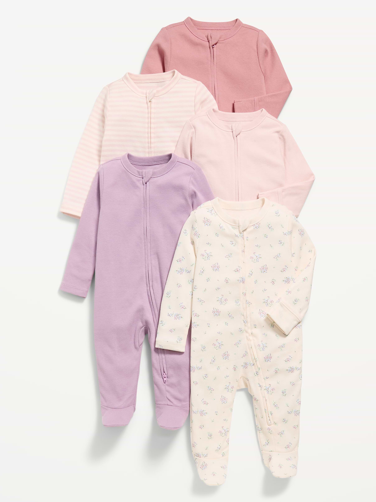 Image number 1 showing, 2-Way-Zip Sleep & Play Footed One-Piece 5-Pack for Baby