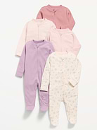 Image number 1 showing, 2-Way-Zip Sleep & Play Footed One-Piece 5-Pack for Baby
