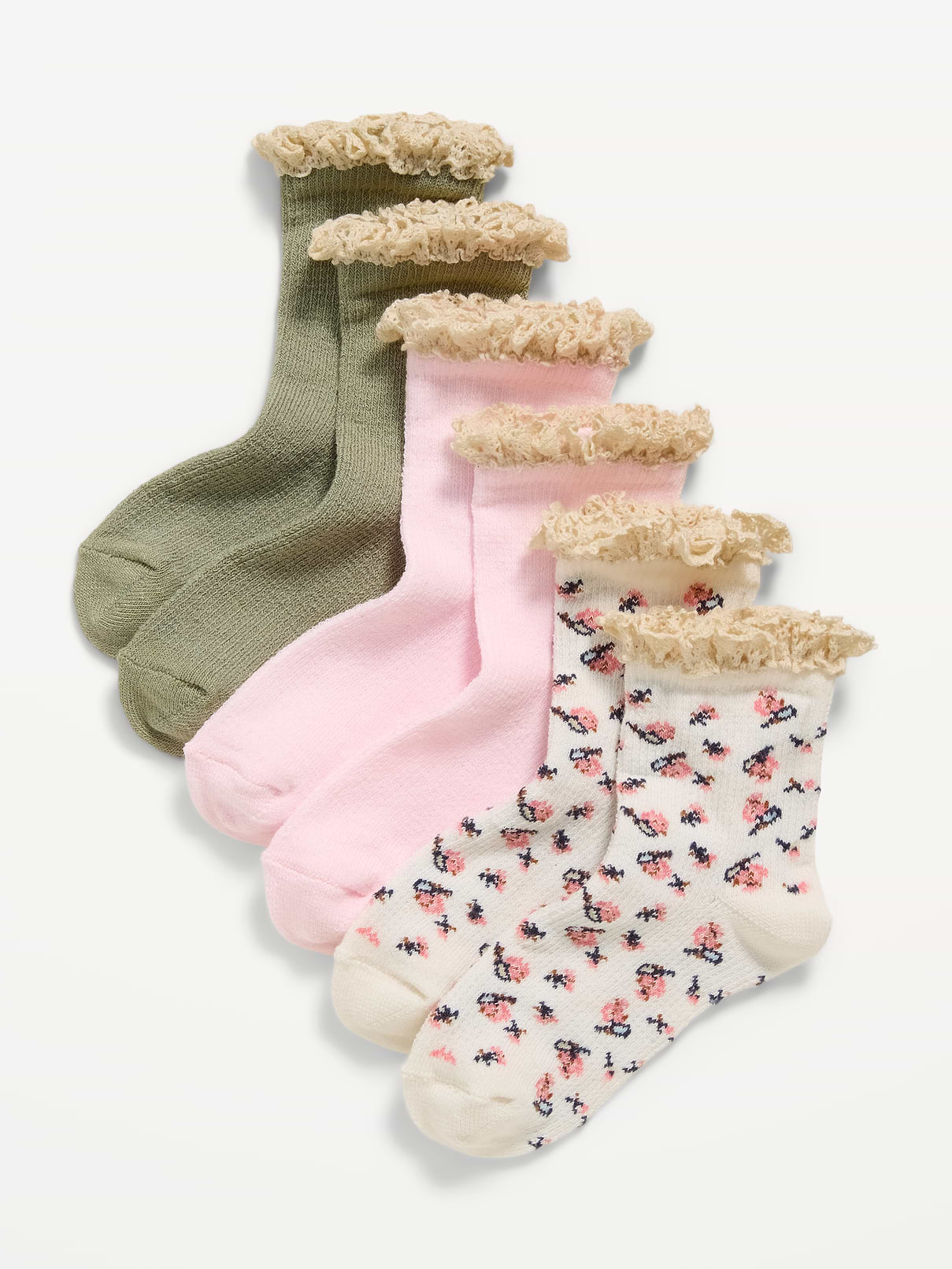 Image number 1 showing, Ruffle-Cuff Waffle Knit Crew Socks 3-Pack for Toddler & Baby