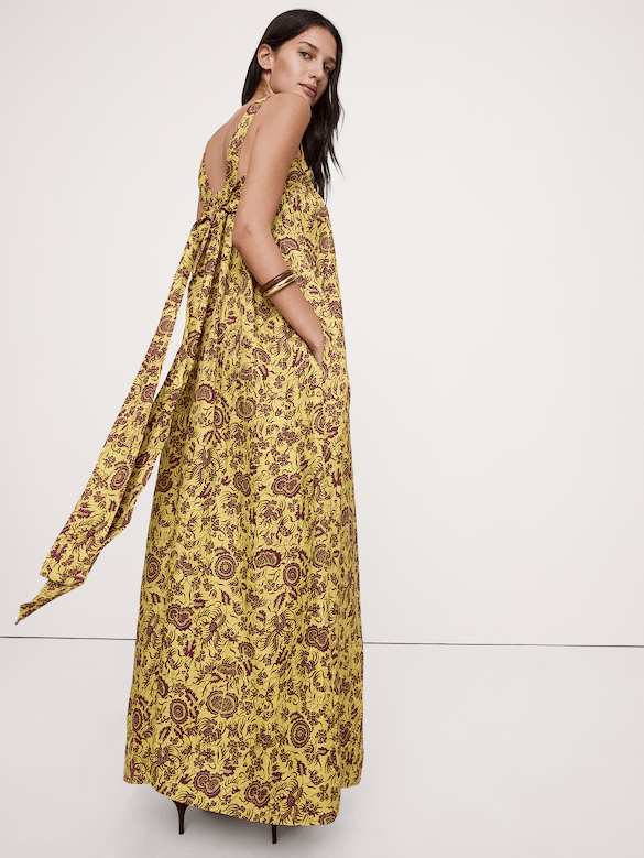 Viscose-Linen Gathered Maxi Dress