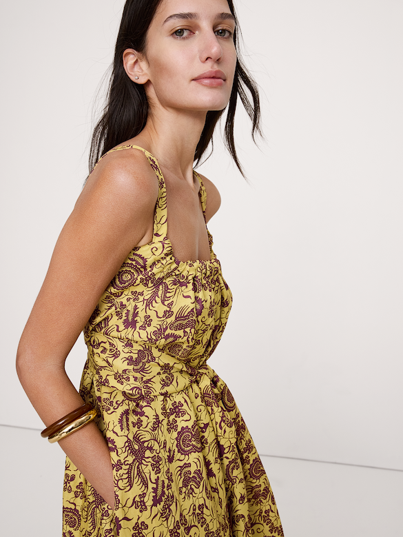 Viscose-Linen Gathered Maxi Dress