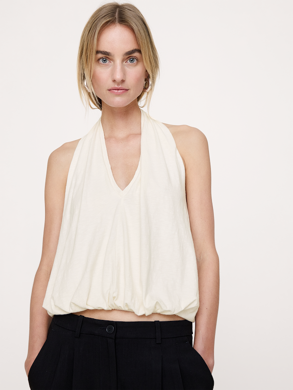 Slub Cotton Bubble-Hem Halter Tank