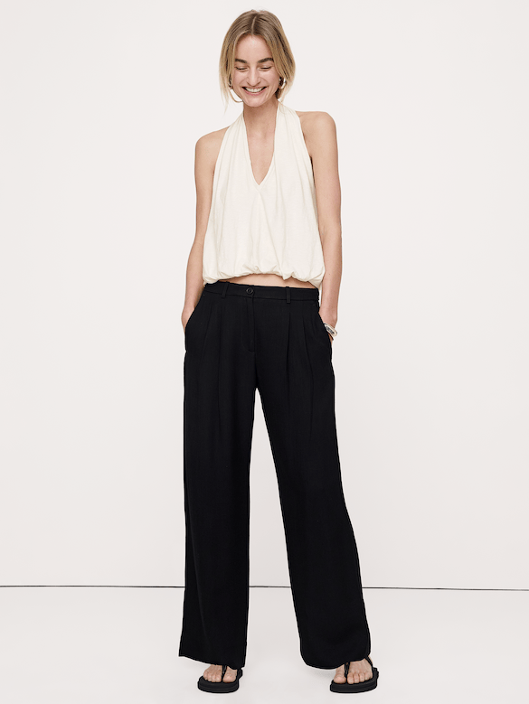 Slub Cotton Bubble-Hem Halter Tank