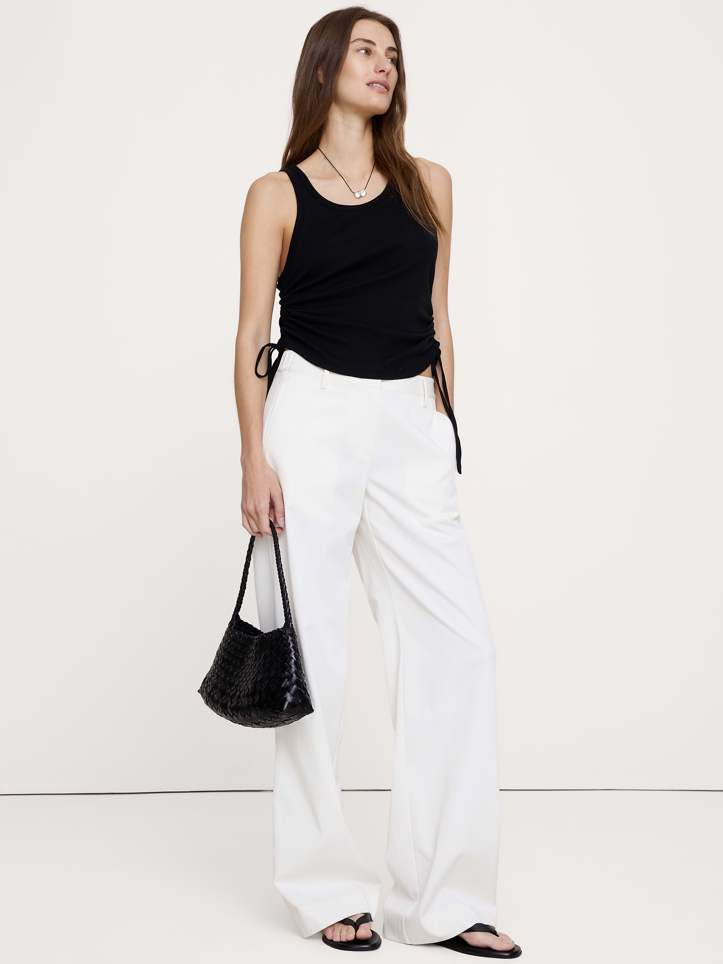 Image number 1 showing, Airy Cotton Ruched Drawstring Tank