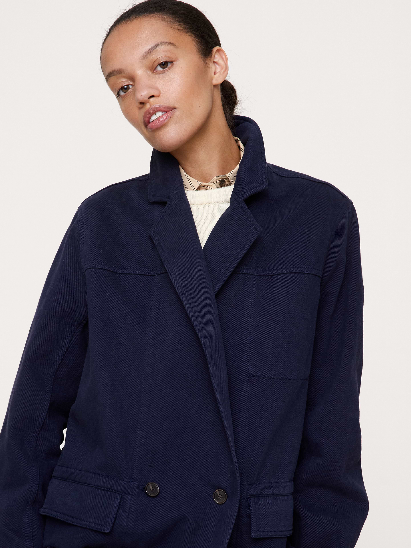 L'image numéro 4 présente Blazer utilitaire en coton et lin