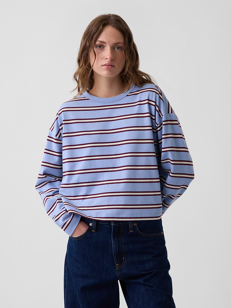 Image number 1 showing, Knit Oversized Crop T-Shirt