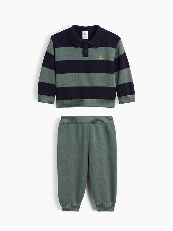 Baby Stripe Polo Sweater Outfit Set