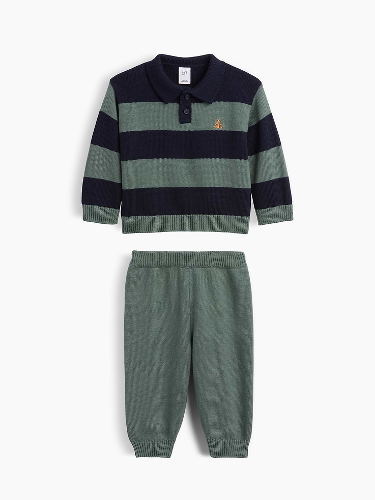 Image number 1 showing, Baby Stripe Polo Sweater Outfit Set