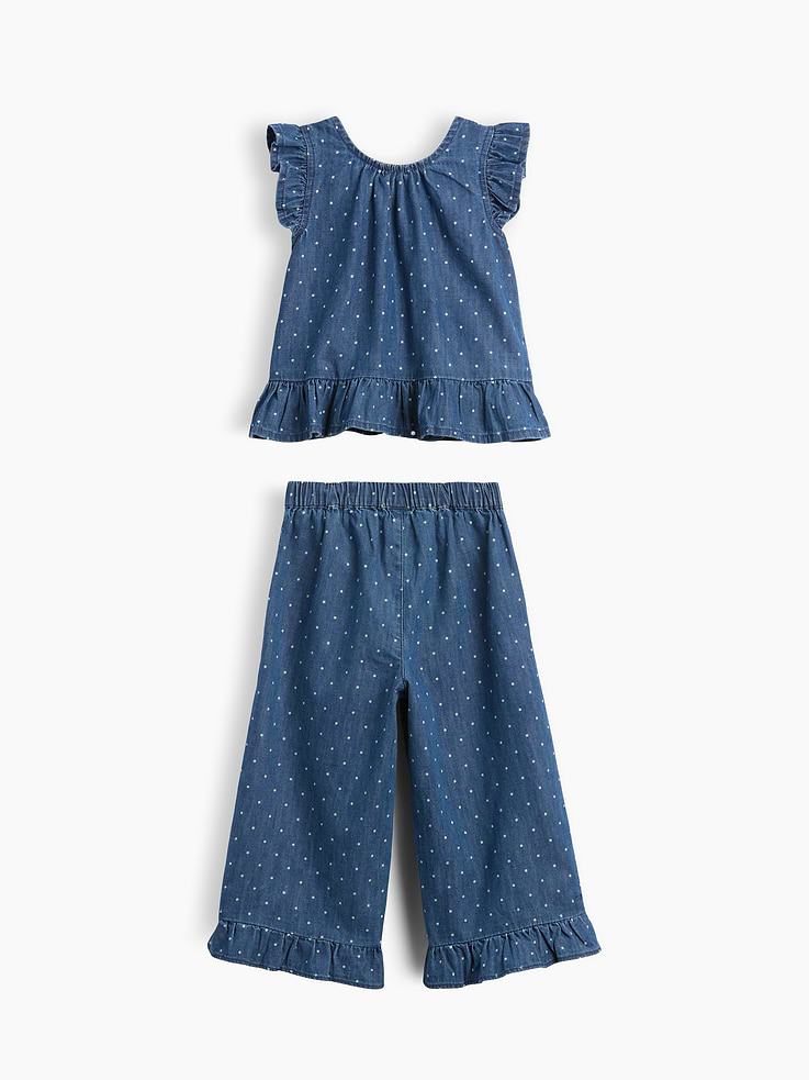 Image number 2 showing, Baby & Toddler Denim Dot Ruffle Outfit Set