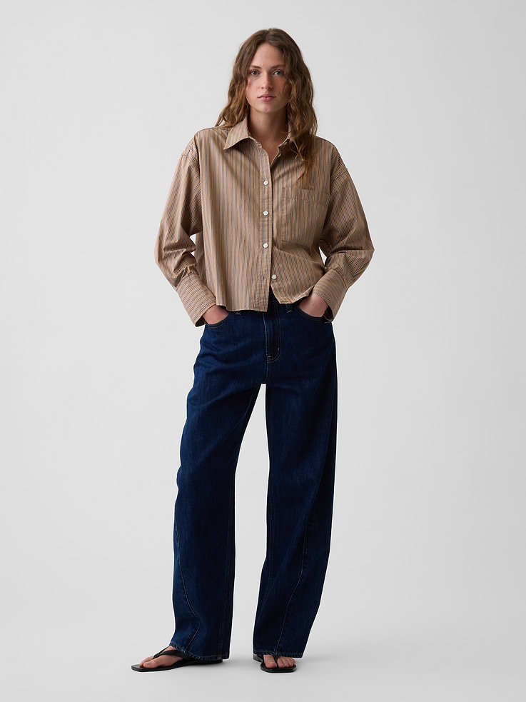 Image number 2 showing, Organic Cotton Poplin Oversized Crop Shirt