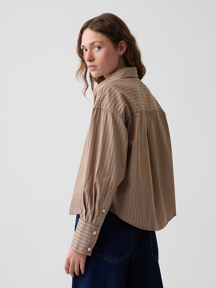 Image number 3 showing, Organic Cotton Poplin Oversized Crop Shirt