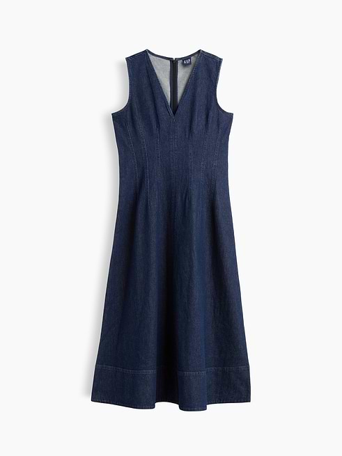 pleated denim maxi dress gap V-Neck Denim midi Color:Solid Black dos-nu Berylove Women Black and Maxi length