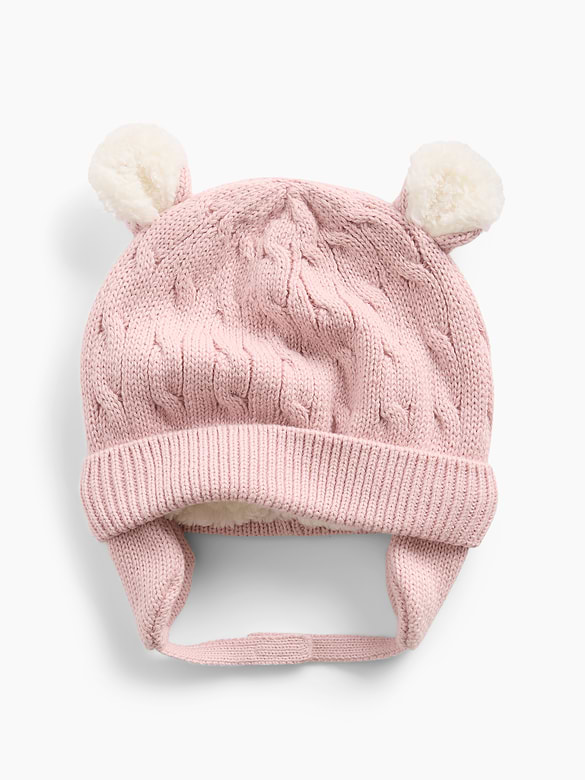 Baby Sherpa-Lined Cable-Knit Bear Beanie