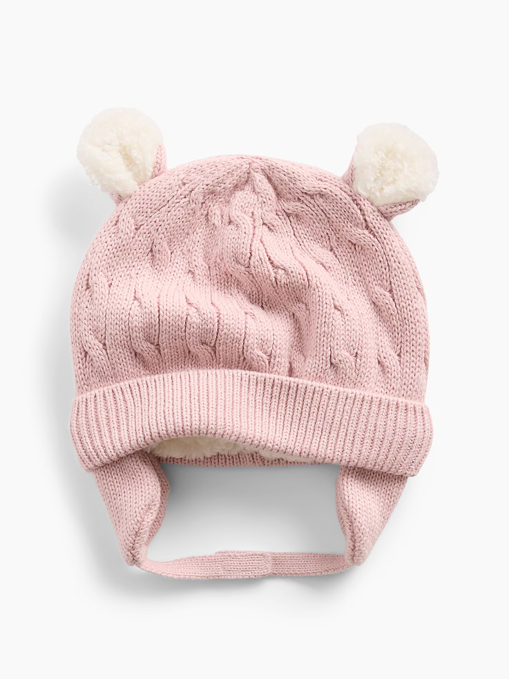 Image number 1 showing, Baby Sherpa-Lined Cable-Knit Bear Beanie