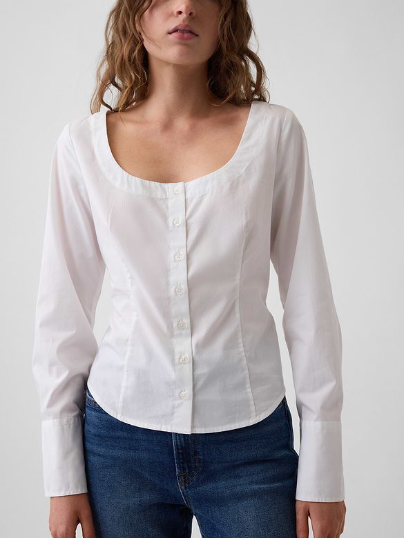 Organic Cotton Poplin Scoop Neck Top