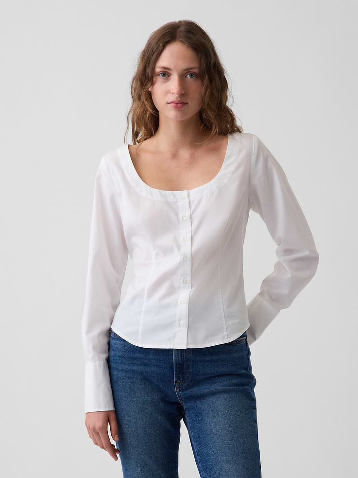 Image number 1 showing, Organic Cotton Poplin Scoop Neck Top