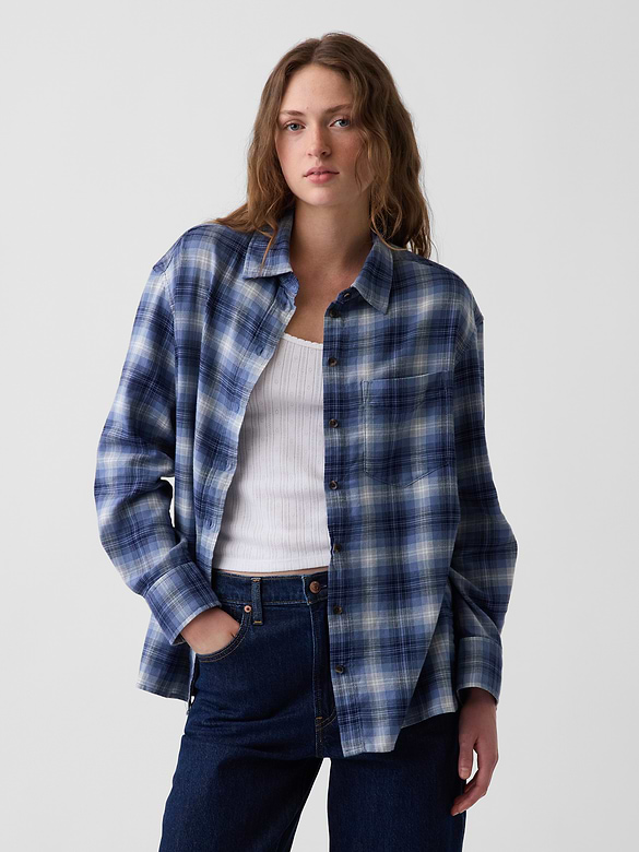 Oversized Straight-Hem Flannel Shirt