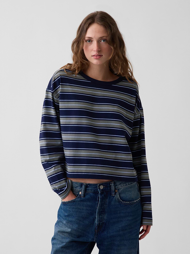 Image number 1 showing, Knit Oversized Crop T-Shirt