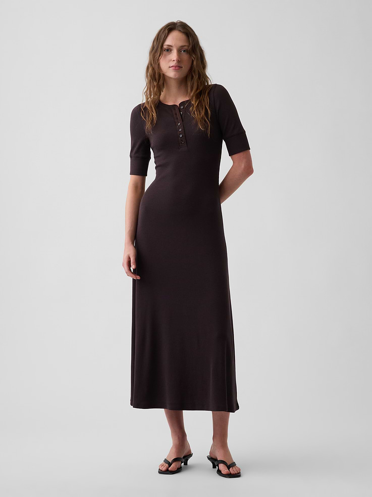 Image number 1 showing, Modern Rib Henley Maxi Dress