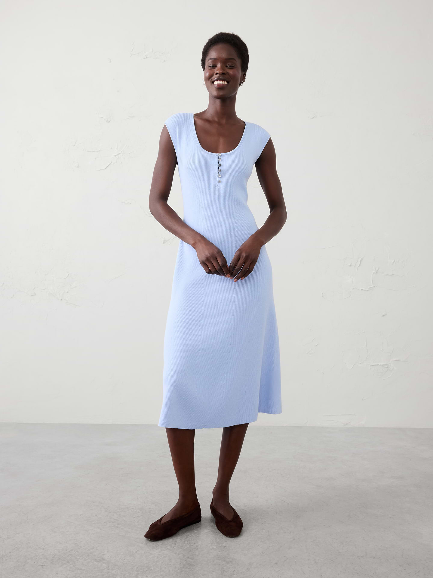 Image number 1 showing, Cotton Ribbed Midi Sweater Dress