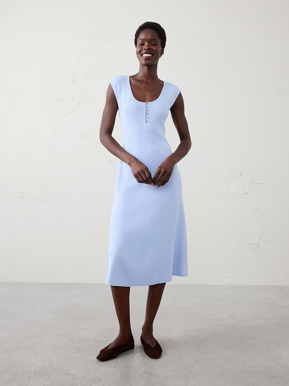 Cotton Ribbed Midi Sweater Dress