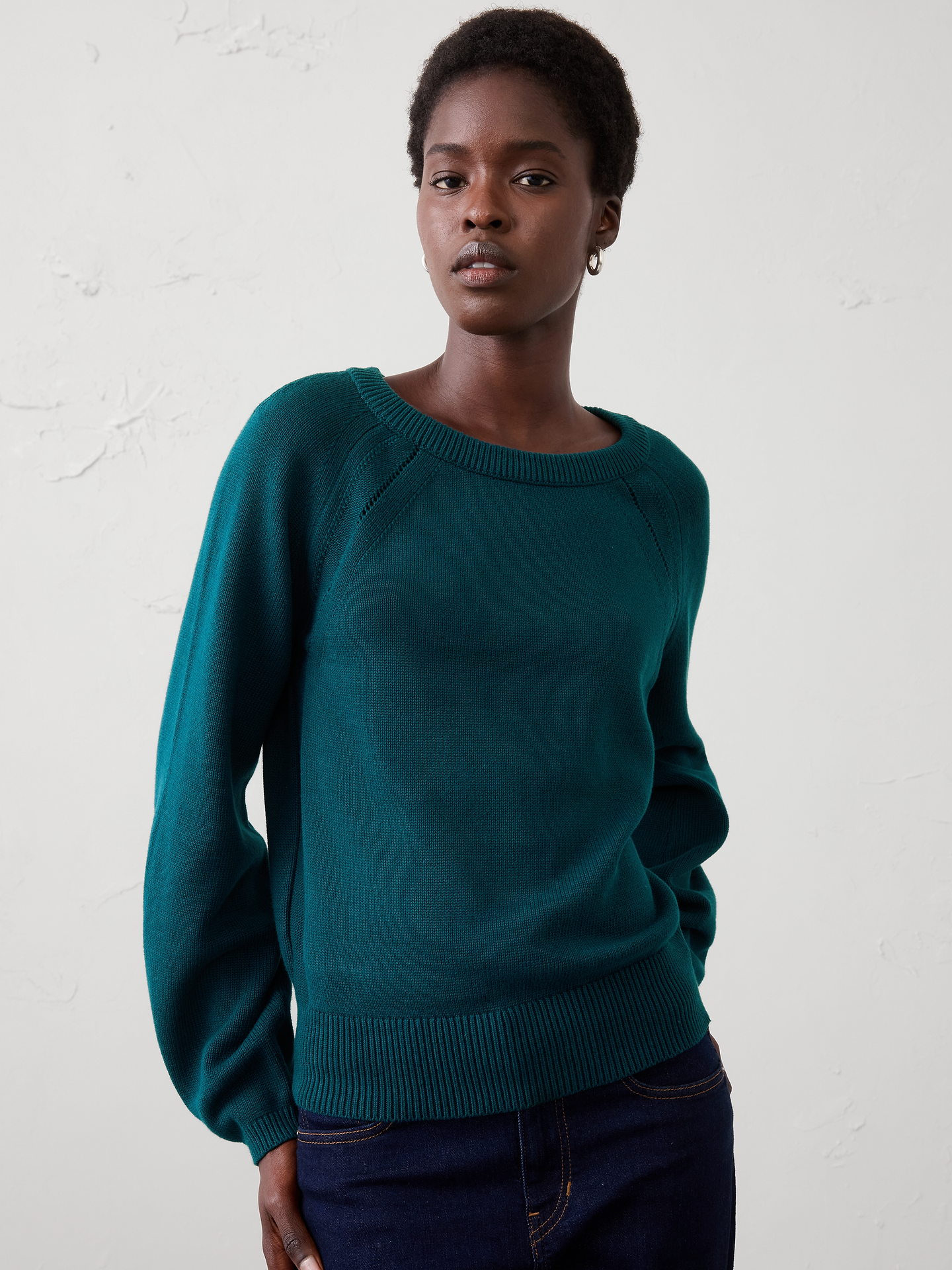 Image number 1 showing, Cotton Pointelle Volume-Sleeve Sweater