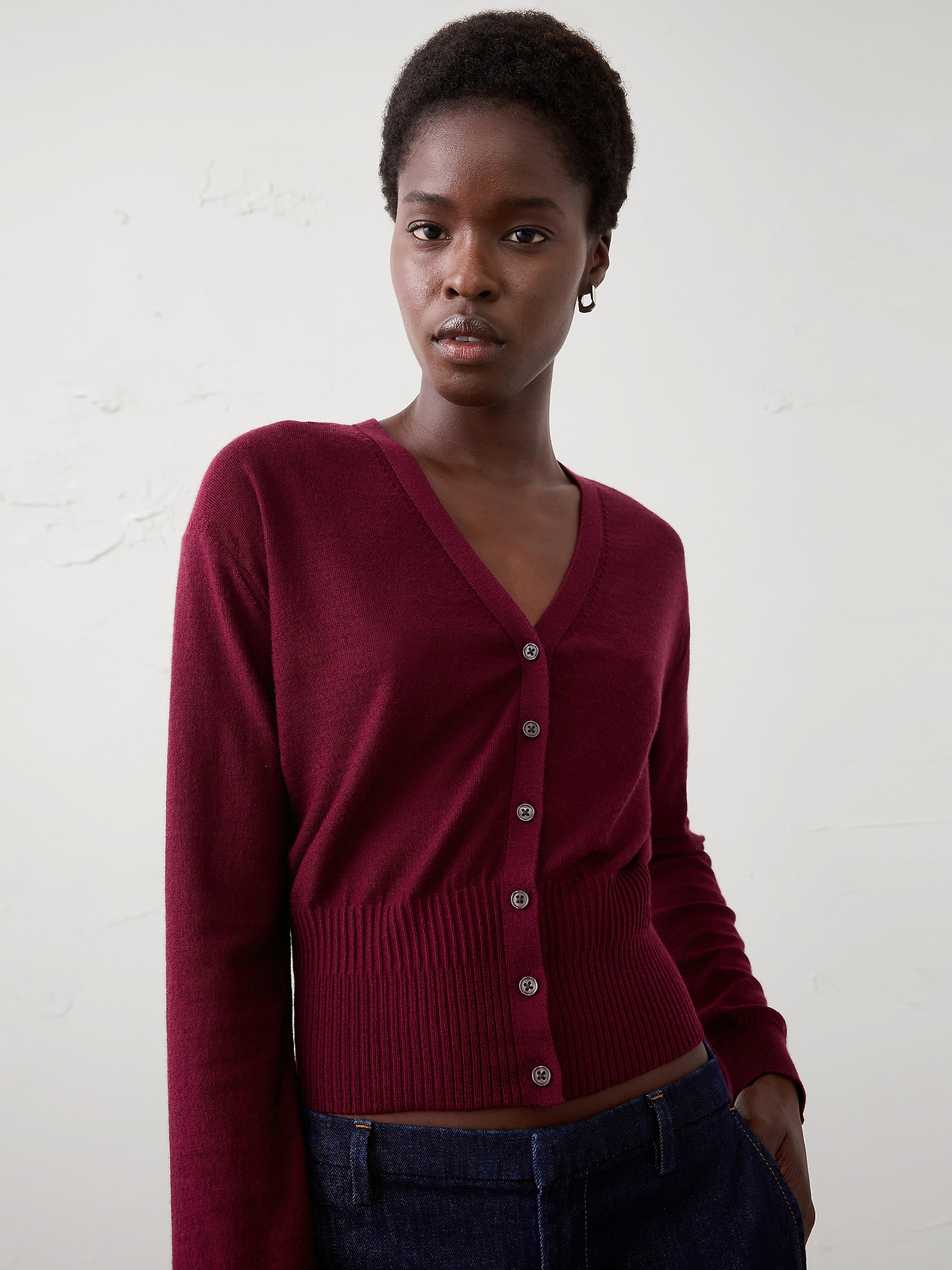 Merino Wool V-Neck Cropped Cardigan Sweater | Banana Republic Factory