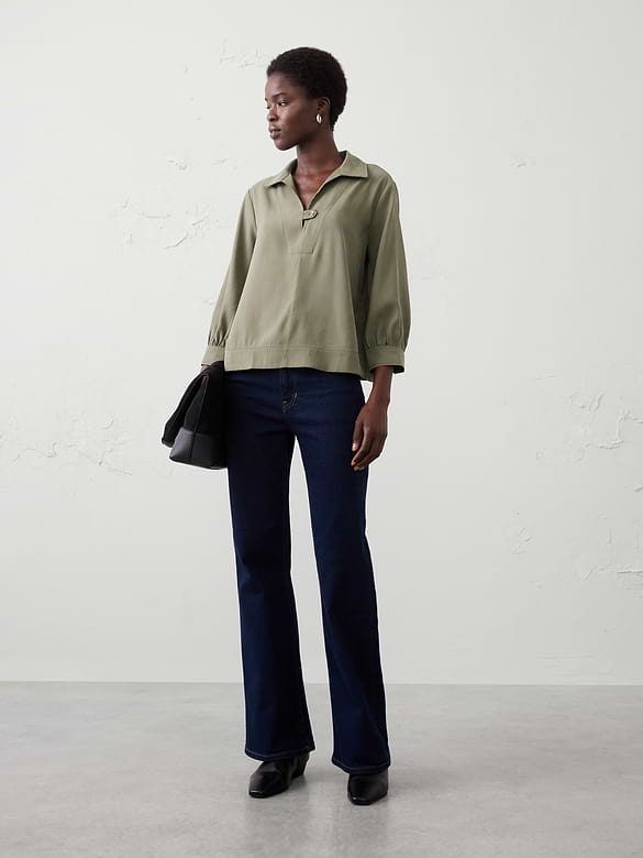 Collared-Tab Pullover Top