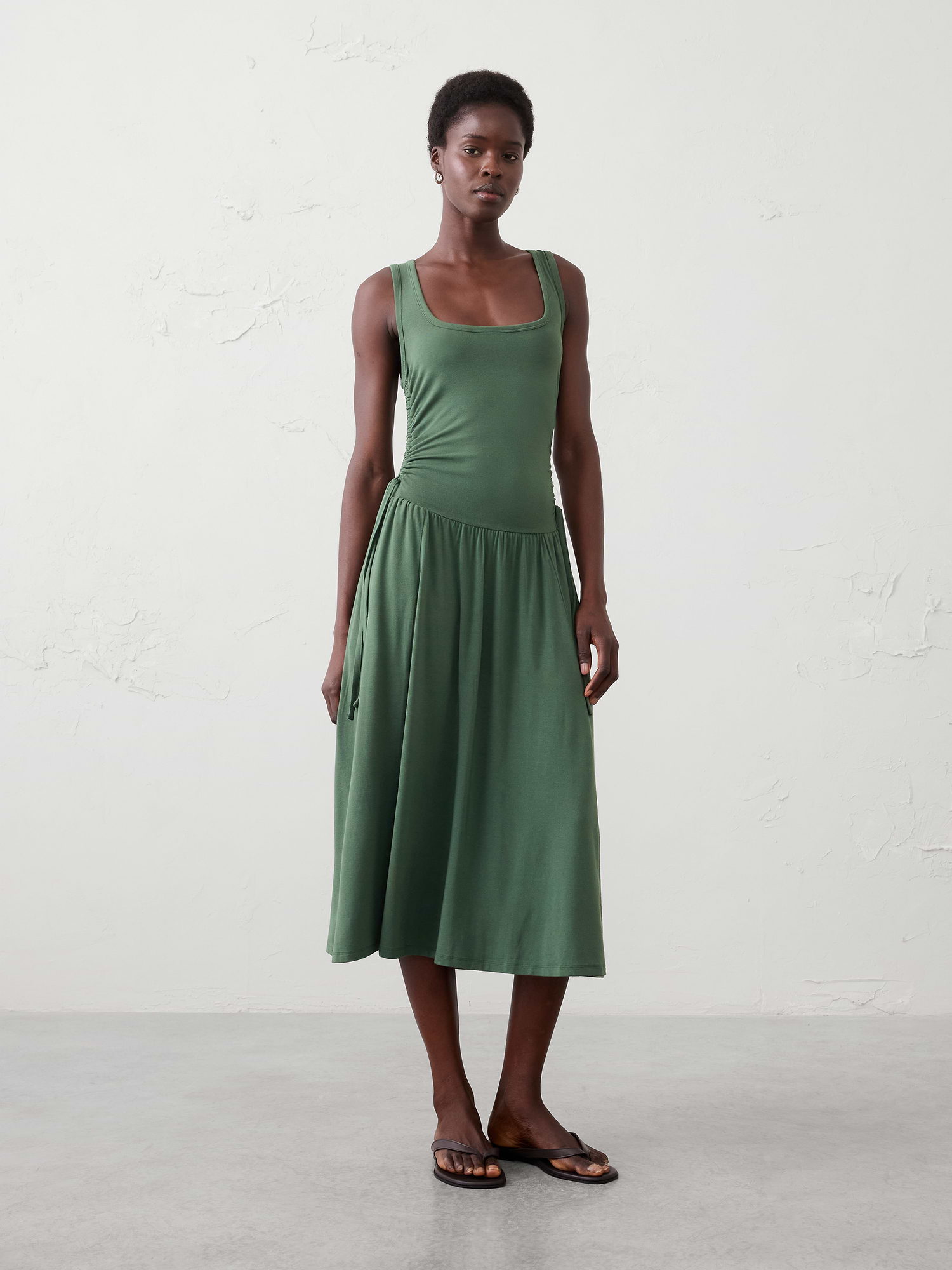 Banana Republic Knit Shirred-Waist Midi Dress INTERNATIONAL SHIPPING
