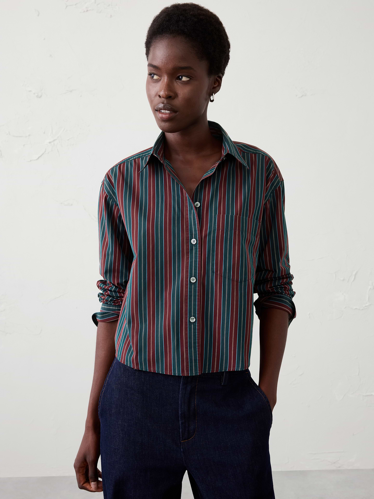 Image number 1 showing, Cotton Cropped Shirt