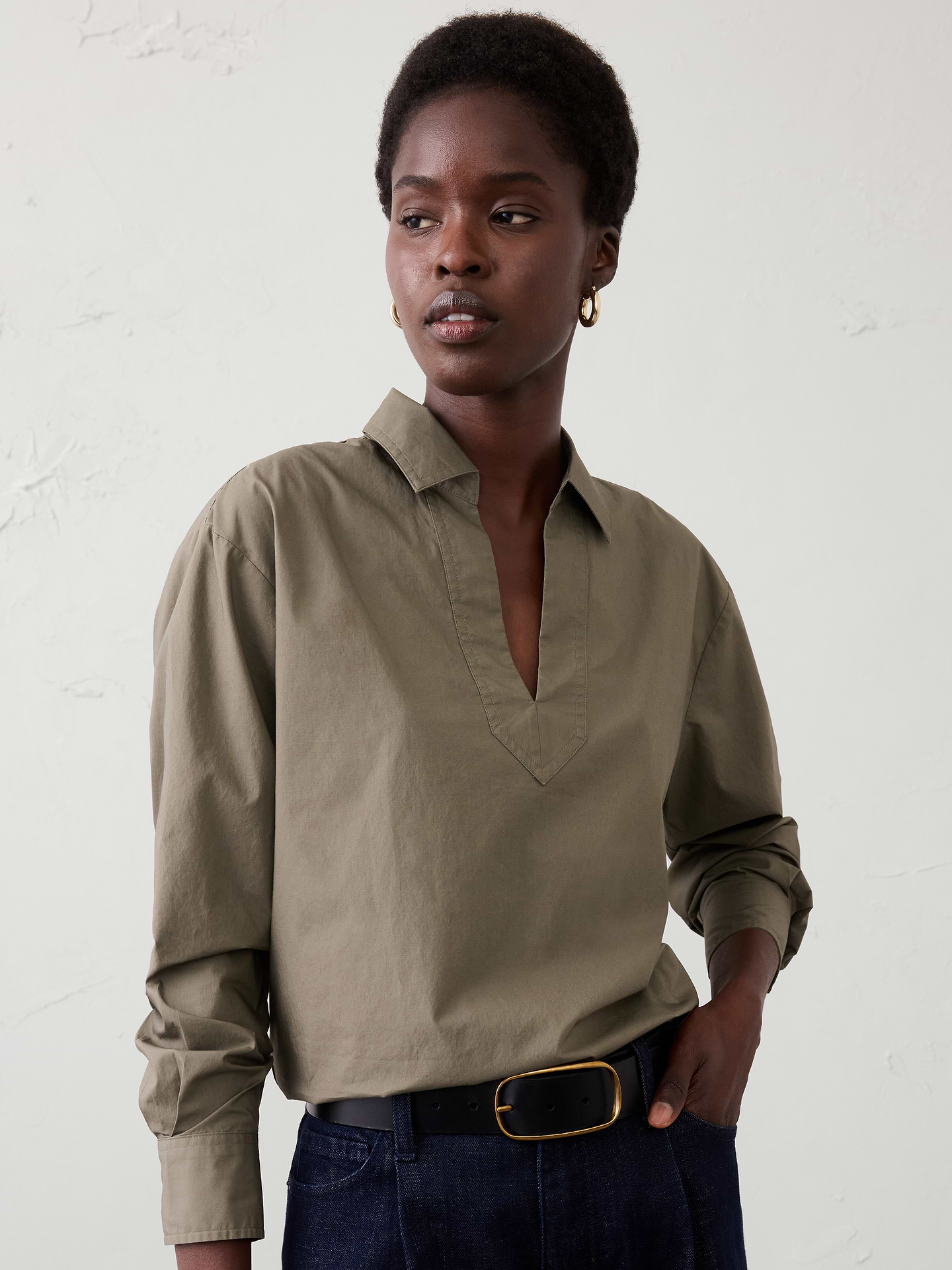 Image number 1 showing, Cotton Collar-Neck Tunic Top