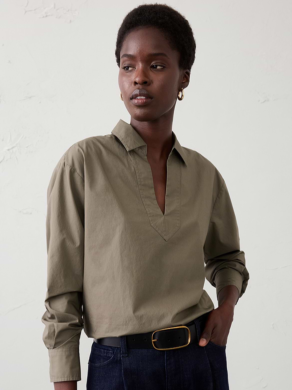 Cotton Collar-Neck Tunic Top