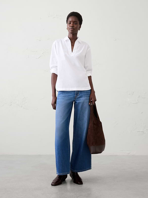 Cotton Collar-Neck Tunic Top