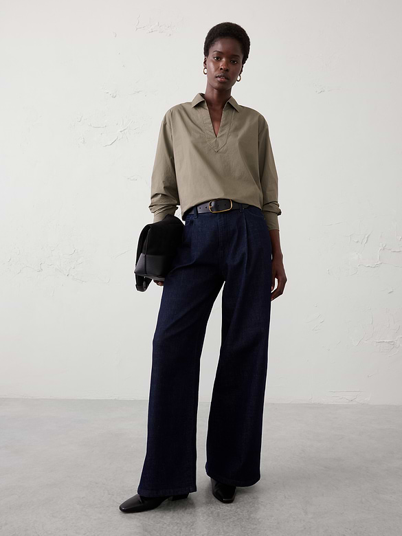 Cotton Collar-Neck Tunic Top
