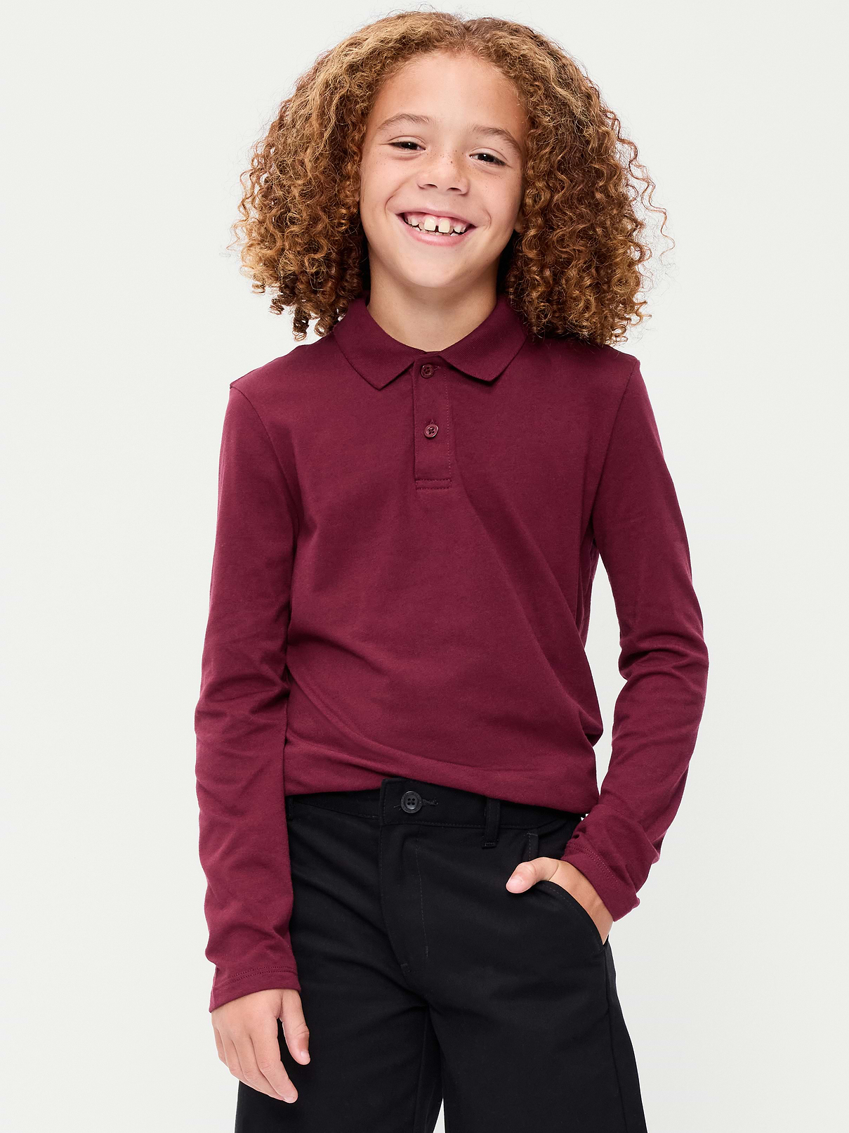 Image number 1 showing, School Uniform Long-Sleeve Polo Shirt for Boys