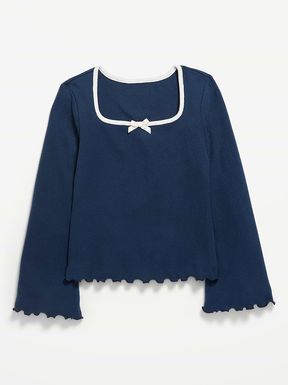CozePlush Waffle Knit Square-Neck Top for Girls