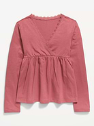 Image number 1 showing, Long-Sleeve Faux-Wrap Top for Girls