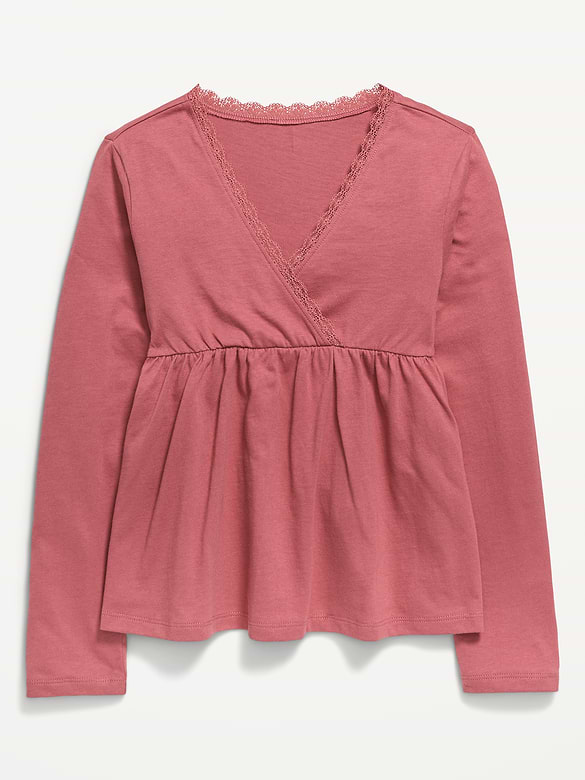 Long-Sleeve Faux-Wrap Top for Girls