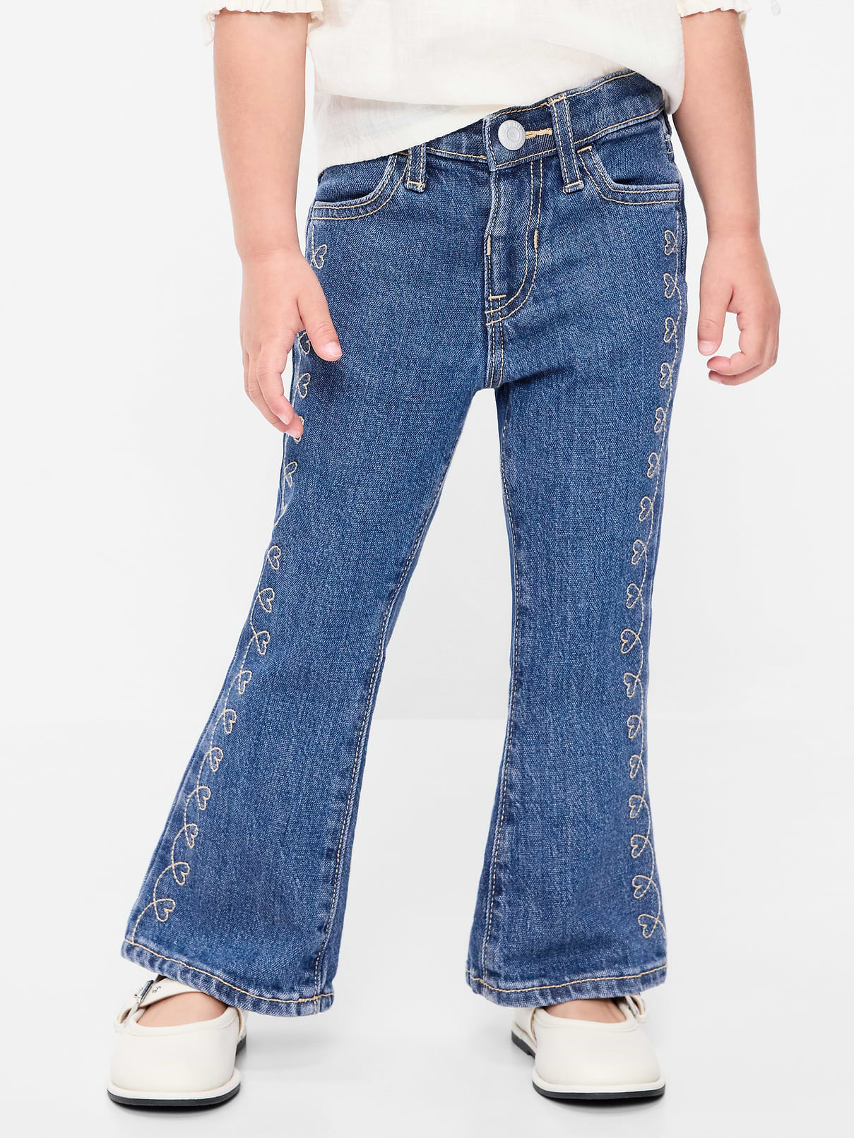 L'image numéro 2 présente Jean brodé à jambe évasée à taille haute pour toute-petite