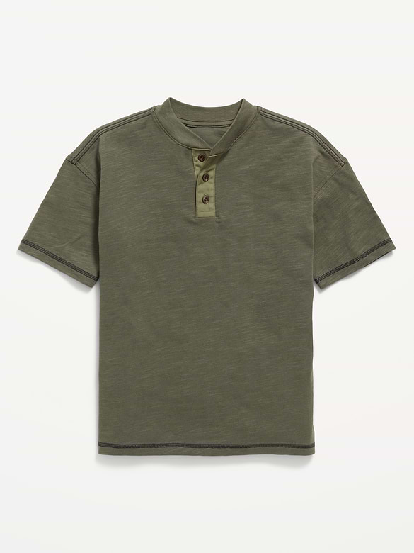 Oversized Short-Sleeve Henley T-Shirt for Boys
