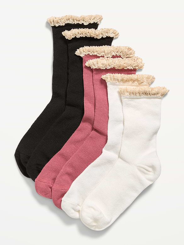 Ruffled Waffle Knit Socks 3-Pack for Girls