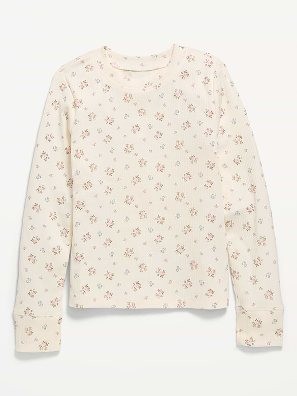 Printed Long-Sleeve Ribbed T-Shirt for Girls