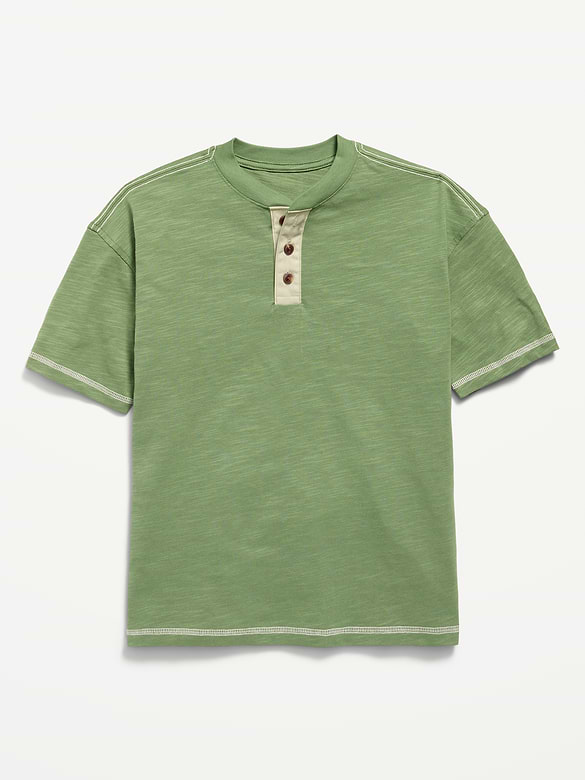 Oversized Short-Sleeve Henley T-Shirt for Boys