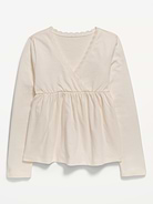Image number 1 showing, Long-Sleeve Faux-Wrap Top for Girls