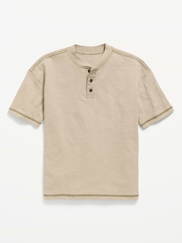 Oversized Short-Sleeve Henley T-Shirt for Boys