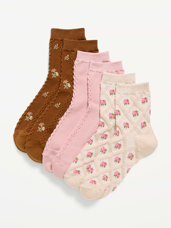 Textured Quarter Crew Socks 3-Pack for Women