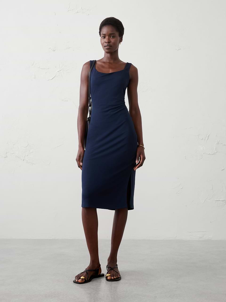formal dress below knee length Women's Soft Knit Below-Knee Preppy Navy Petite Size M feb2022